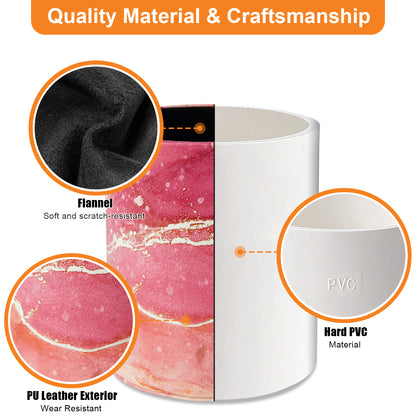 PU Leather + PVC Pen Holder Pencil Cup Makeup Brush Pen  Organizer School Office Desk Stationery