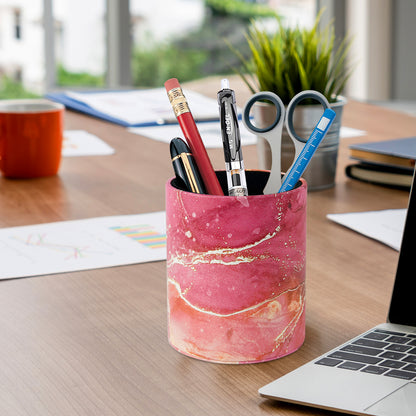 PU Leather + PVC Pen Holder Pencil Cup Makeup Brush Pen  Organizer School Office Desk Stationery