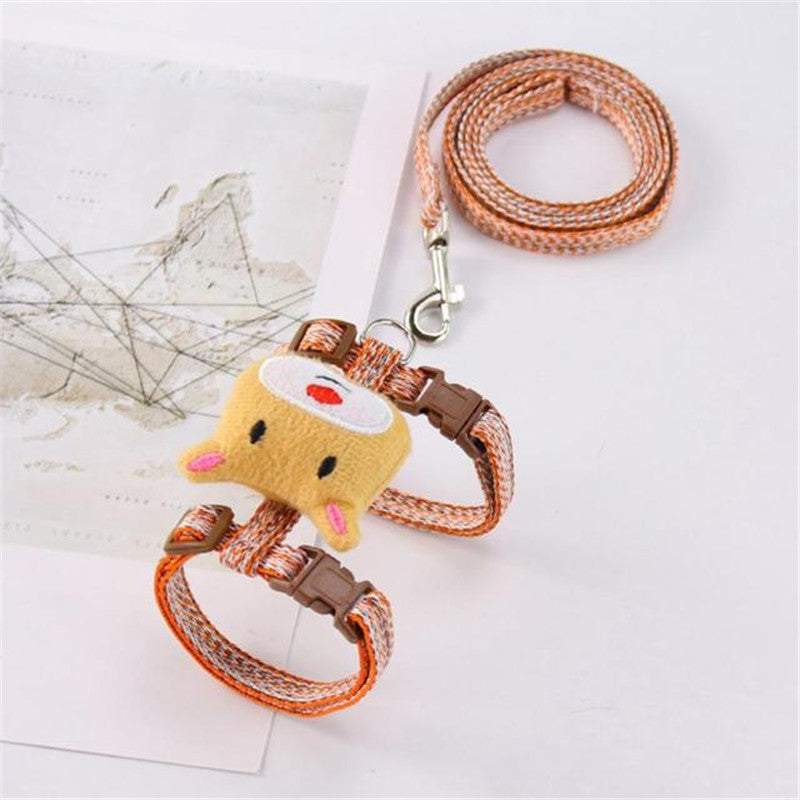 Size M Cartoon Animal Decor Adjustable Dog Cat Walking Lead Leash Nylon Pet Harness Leash