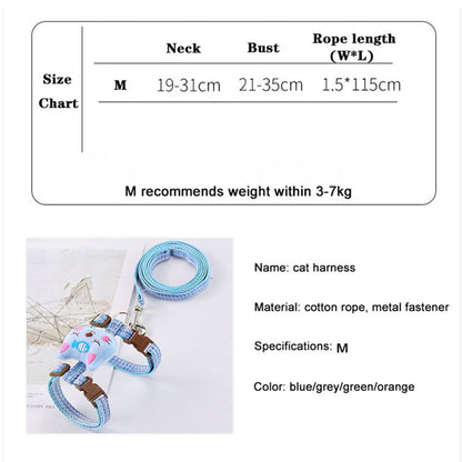 Size M Cartoon Animal Decor Adjustable Dog Cat Walking Lead Leash Nylon Pet Harness Leash