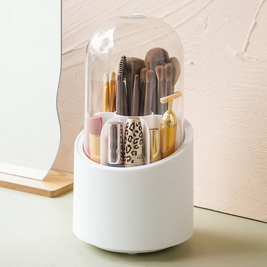 360 Degree Rotating Makeup Brush Holder with Lid Dustproof Clear Makeup Brush Organizer Container