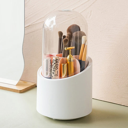 360 Degree Rotating Makeup Brush Holder with Lid Dustproof Clear Makeup Brush Organizer Container