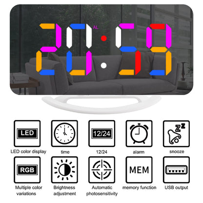 TS-8201 LED RGB Light Alarm Clock Mirror Surface Desktop Wall Hanging Clock with Dual USB Ports