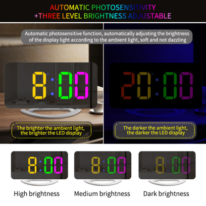 TS-8201 LED RGB Light Alarm Clock Mirror Surface Desktop Wall Hanging Clock with Dual USB Ports