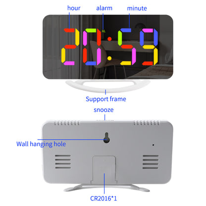 TS-8201 LED RGB Light Alarm Clock Mirror Surface Desktop Wall Hanging Clock with Dual USB Ports