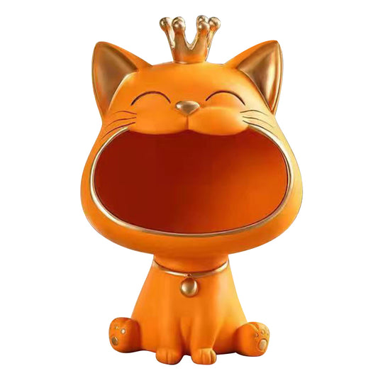 Laughing Cat Figure Storage Box Key Watch Holder Resin Cat Sculpture Home Decor, Size L