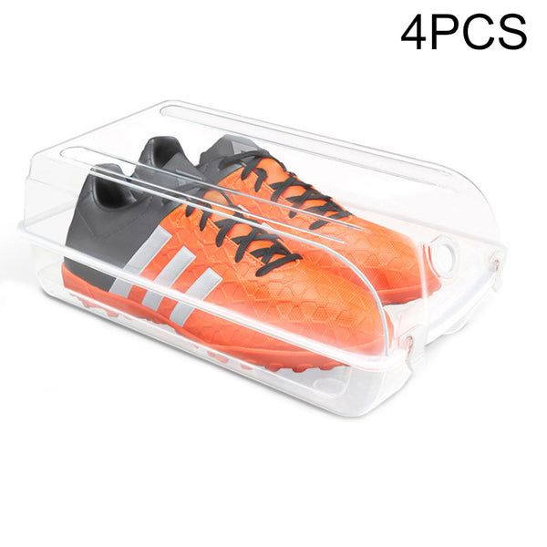 4PCS Clear Design Thickened Shoe Organizer Hard Plastic Shoe Storage Box for Home Closet Shelf, Size: S