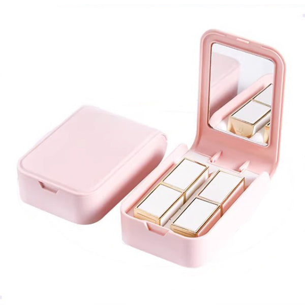 ABS+Silicone Makeup Lipstick Storage Box Container Portable Lip Cream Case Holder with Mirror for Women Girls
