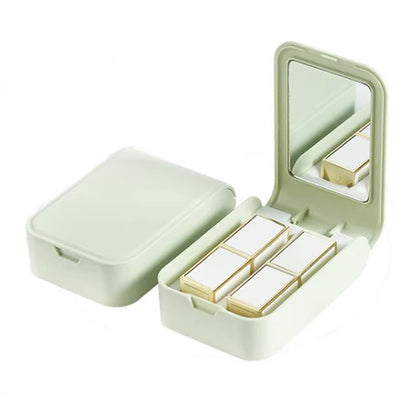 ABS+Silicone Makeup Lipstick Storage Box Container Portable Lip Cream Case Holder with Mirror for Women Girls