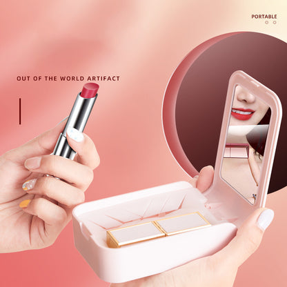 ABS+Silicone Makeup Lipstick Storage Box Container Portable Lip Cream Case Holder with Mirror for Women Girls