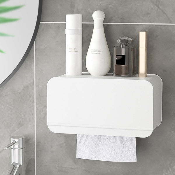 Wall Mounted Toilet Paper Holder ABS+Magnet Storage Shelf Tissue Box Rack for Home Bathroom