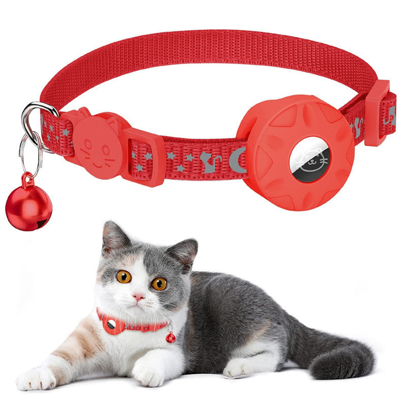For AirTag Silicone Case Reflective Pet Collar GPS Tracker Protective Cover with Bell