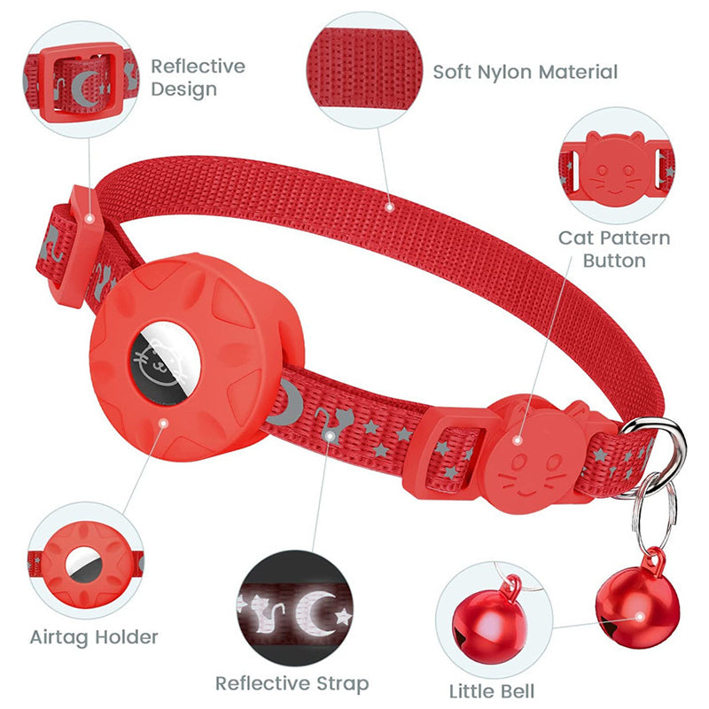 For AirTag Silicone Case Reflective Pet Collar GPS Tracker Protective Cover with Bell