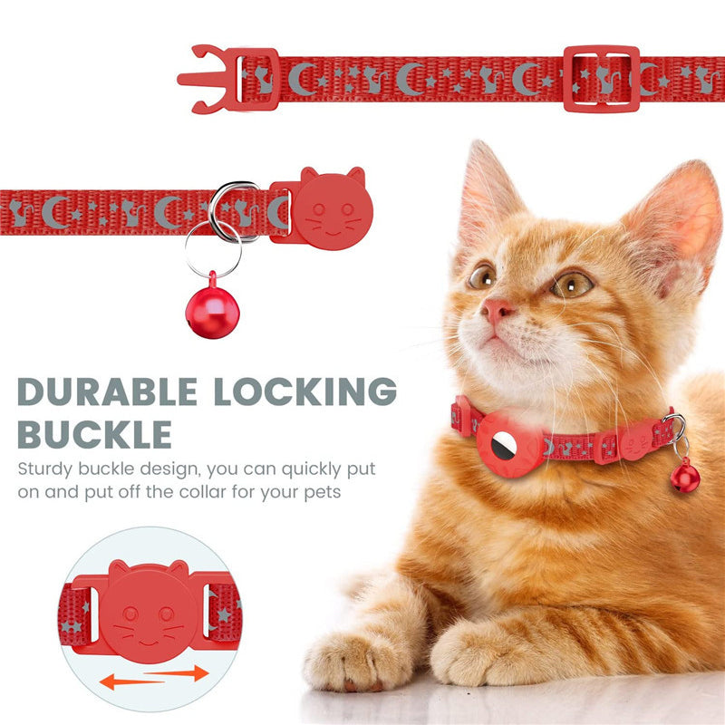 For AirTag Silicone Case Reflective Pet Collar GPS Tracker Protective Cover with Bell