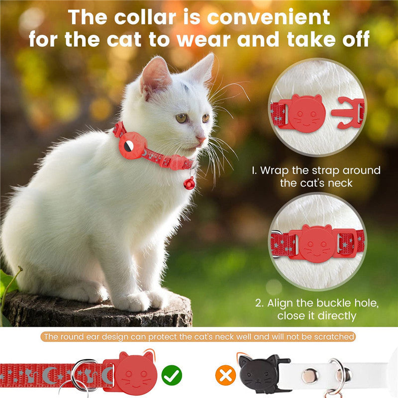 For AirTag Silicone Case Reflective Pet Collar GPS Tracker Protective Cover with Bell