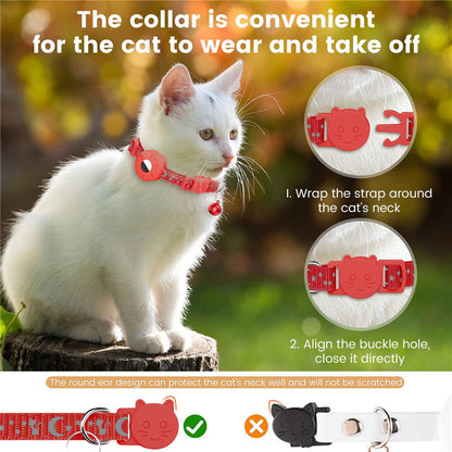 For AirTag Silicone Case Reflective Pet Collar GPS Tracker Protective Cover with Bell