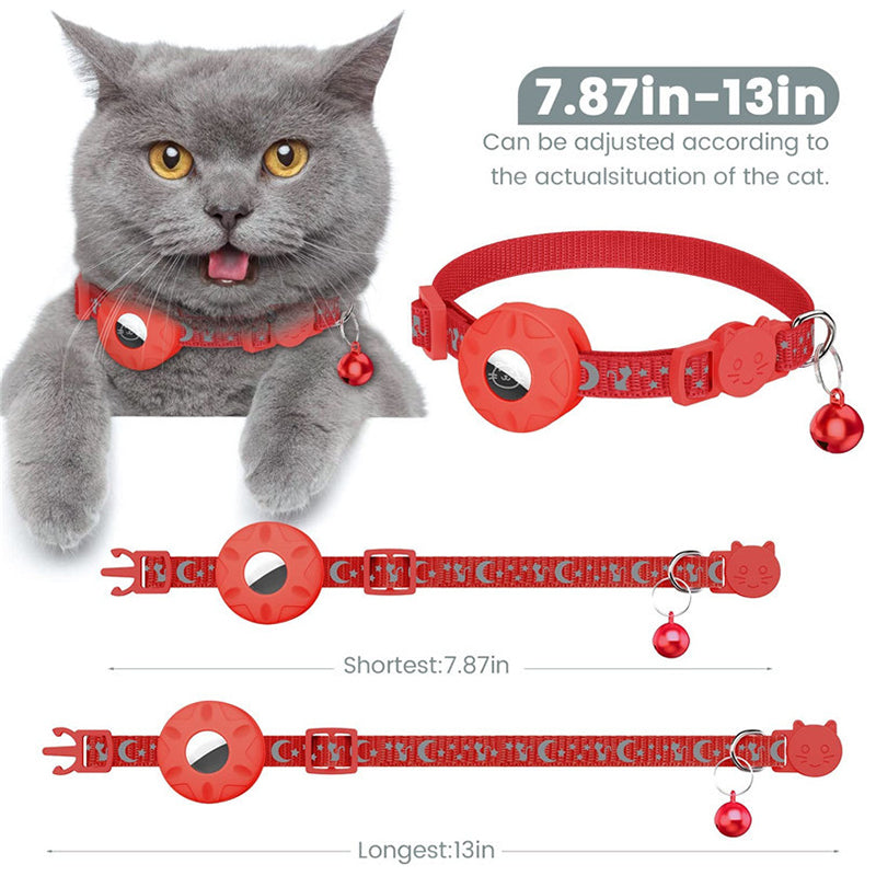 For AirTag Silicone Case Reflective Pet Collar GPS Tracker Protective Cover with Bell