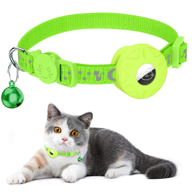 For AirTag Silicone Case Reflective Pet Collar GPS Tracker Protective Cover with Bell
