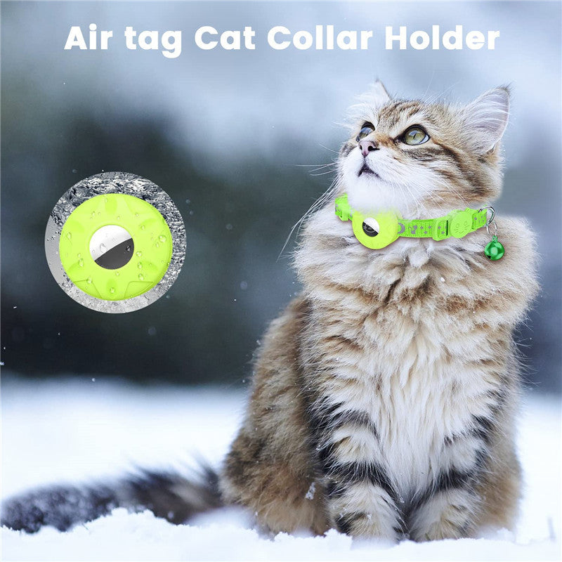 For AirTag Silicone Case Reflective Pet Collar GPS Tracker Protective Cover with Bell