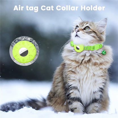 For AirTag Silicone Case Reflective Pet Collar GPS Tracker Protective Cover with Bell