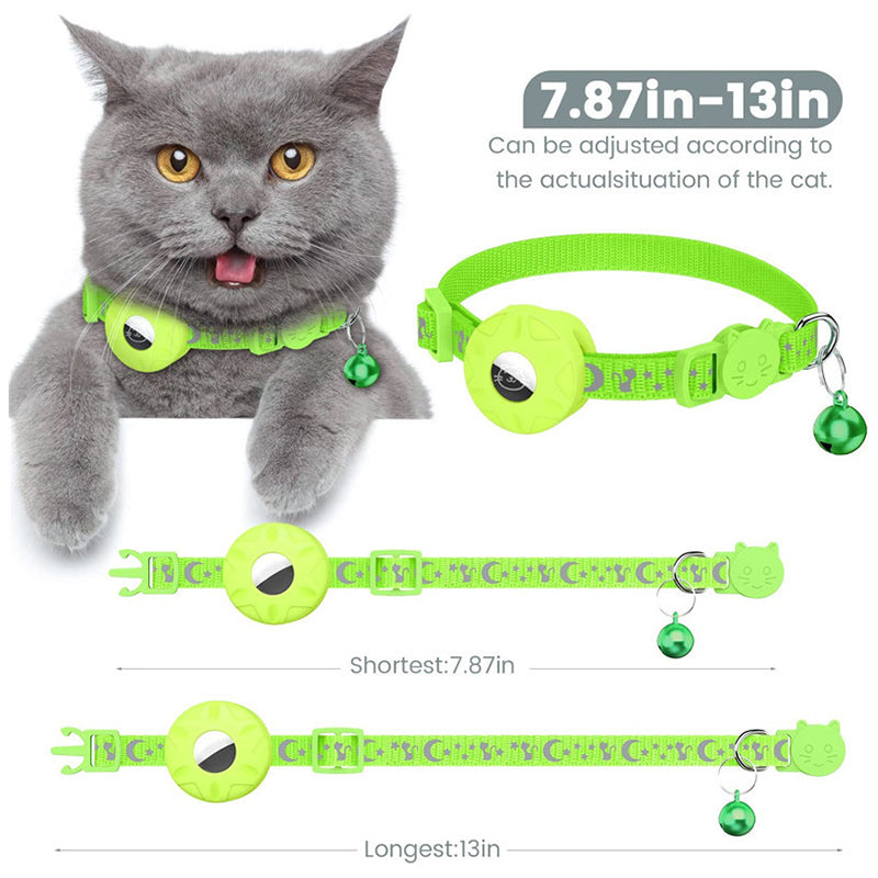 For AirTag Silicone Case Reflective Pet Collar GPS Tracker Protective Cover with Bell