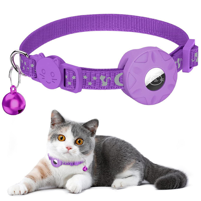 For AirTag Silicone Case Reflective Pet Collar GPS Tracker Protective Cover with Bell