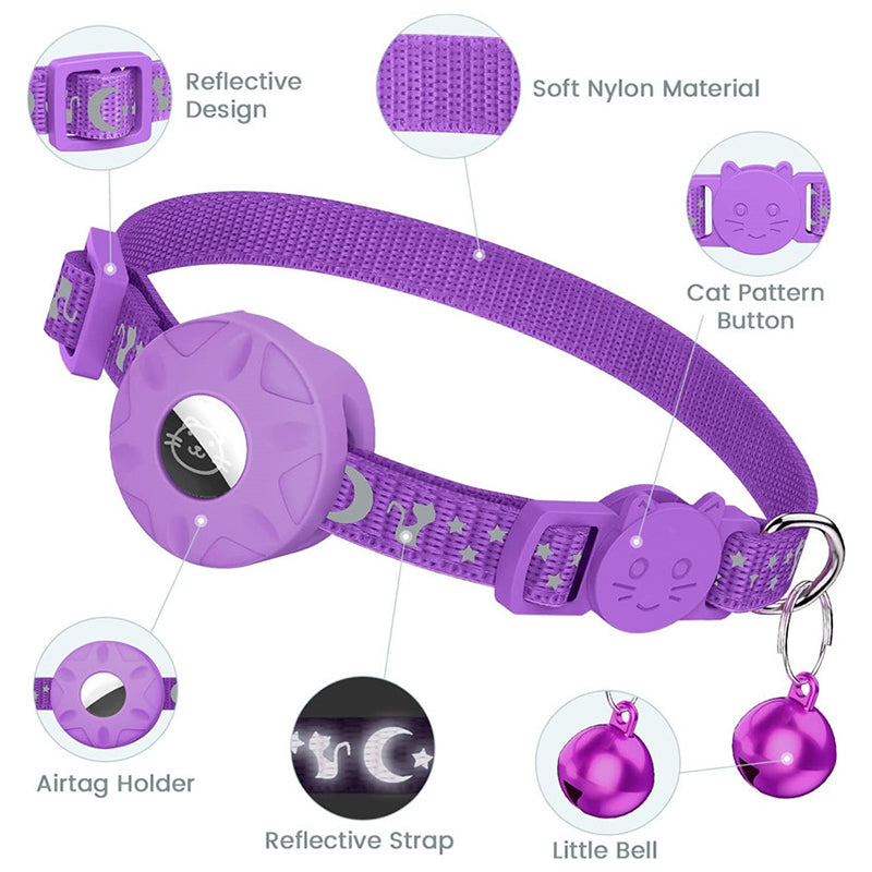 For AirTag Silicone Case Reflective Pet Collar GPS Tracker Protective Cover with Bell