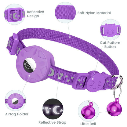 For AirTag Silicone Case Reflective Pet Collar GPS Tracker Protective Cover with Bell