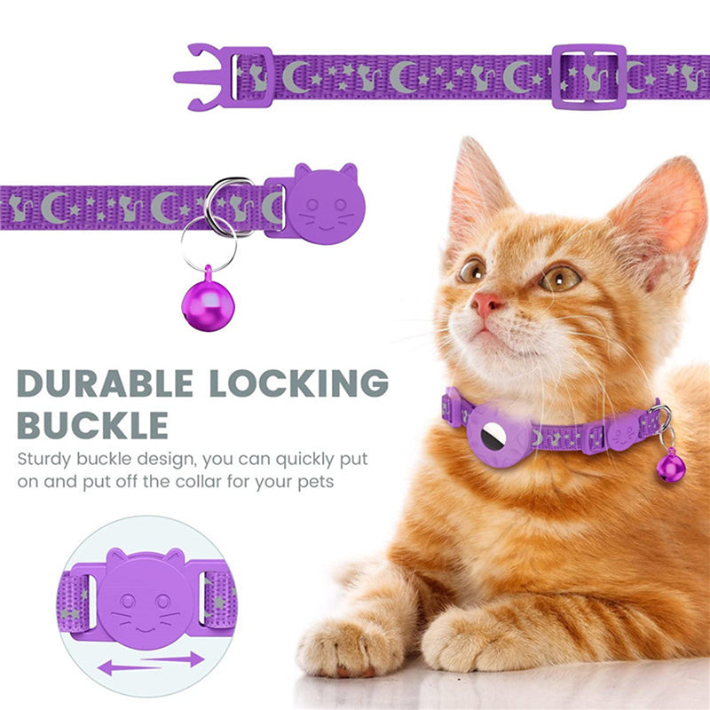 For AirTag Silicone Case Reflective Pet Collar GPS Tracker Protective Cover with Bell