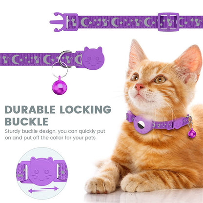 For AirTag Silicone Case Reflective Pet Collar GPS Tracker Protective Cover with Bell