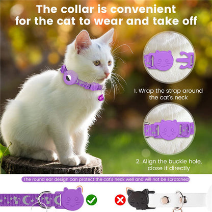 For AirTag Silicone Case Reflective Pet Collar GPS Tracker Protective Cover with Bell