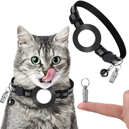 For AirTag Reflective Nylon Pet Collar with GPS Tracker Silicone Case and Anti-loss Pendant