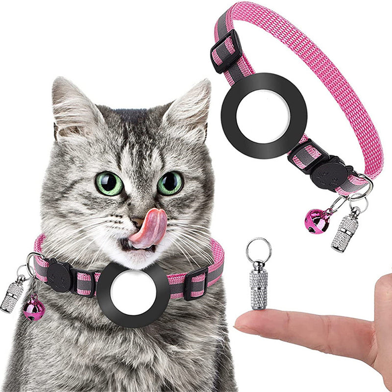 For AirTag Reflective Nylon Pet Collar with GPS Tracker Silicone Case and Anti-loss Pendant