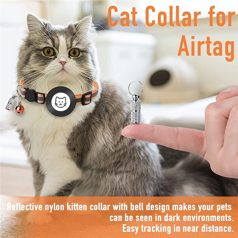 For AirTag Reflective Nylon Pet Collar with GPS Tracker Silicone Case and Anti-loss Pendant