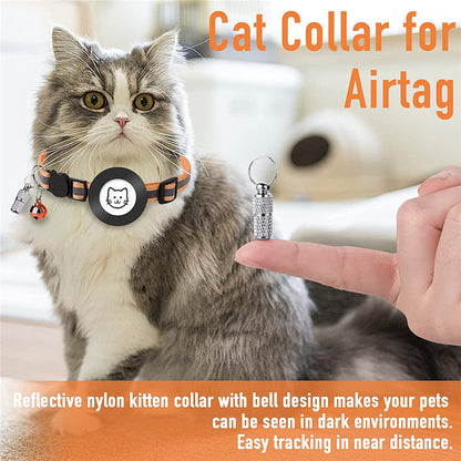For AirTag Reflective Nylon Pet Collar with GPS Tracker Silicone Case and Anti-loss Pendant