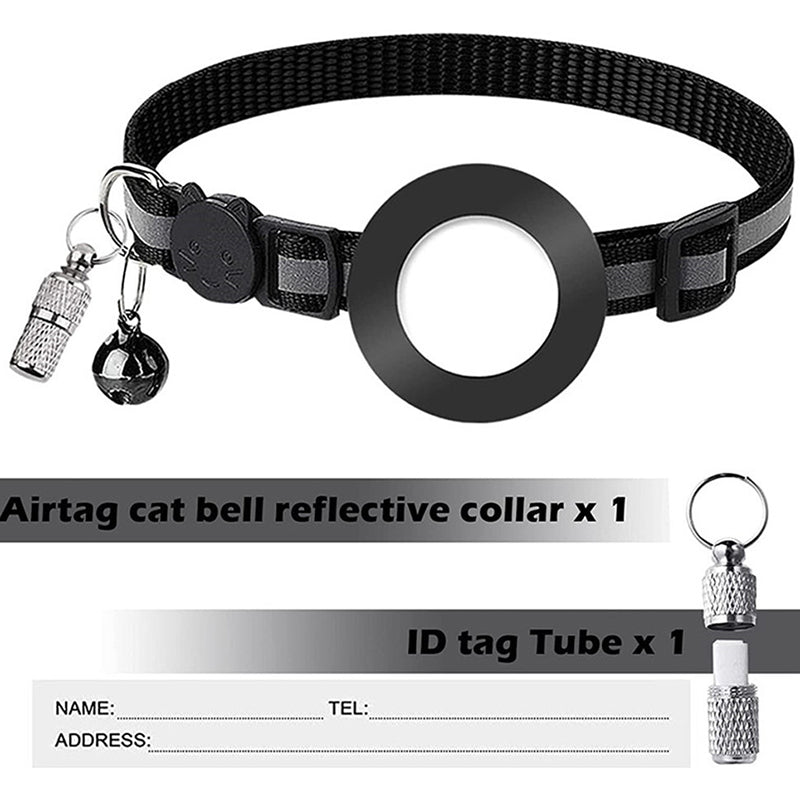 For AirTag Reflective Nylon Pet Collar with GPS Tracker Silicone Case and Anti-loss Pendant