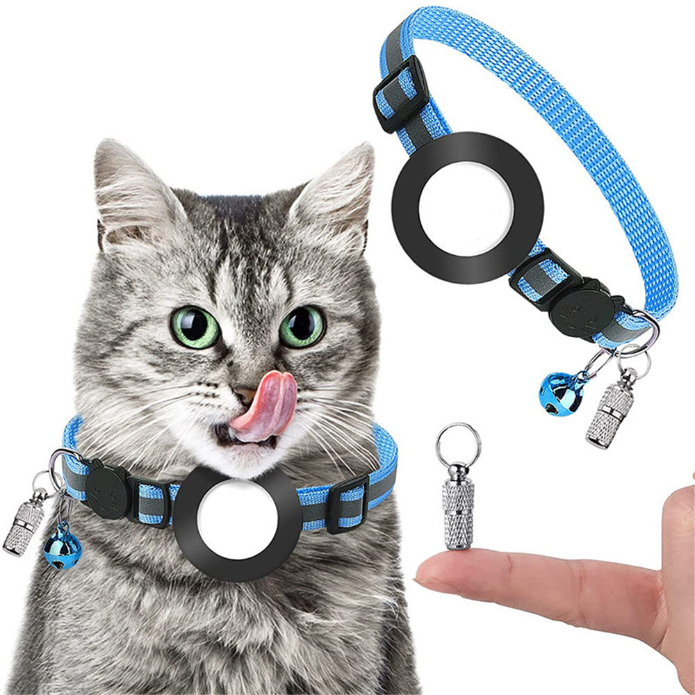 For AirTag Reflective Nylon Pet Collar with GPS Tracker Silicone Case and Anti-loss Pendant