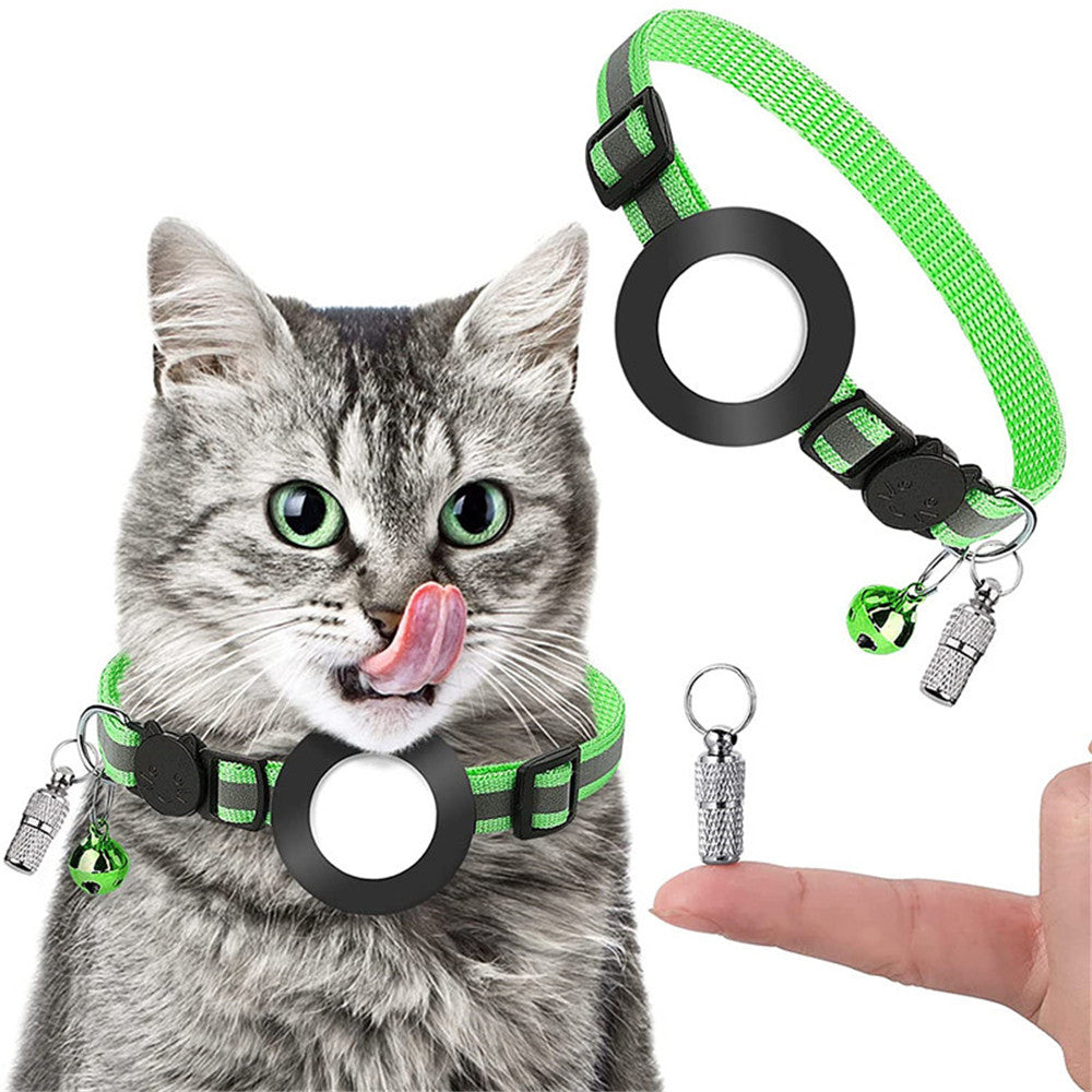 For AirTag Reflective Nylon Pet Collar with GPS Tracker Silicone Case and Anti-loss Pendant