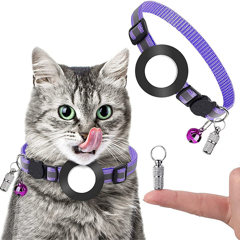For AirTag Reflective Nylon Pet Collar with GPS Tracker Silicone Case and Anti-loss Pendant