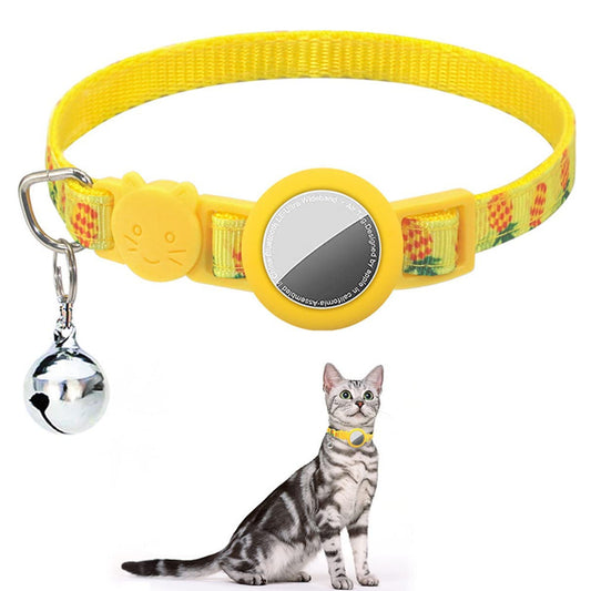 Silicone Case for AirTag Locator Fruit Pattern GPS Tracker Adjustable Pet Collar with Bell
