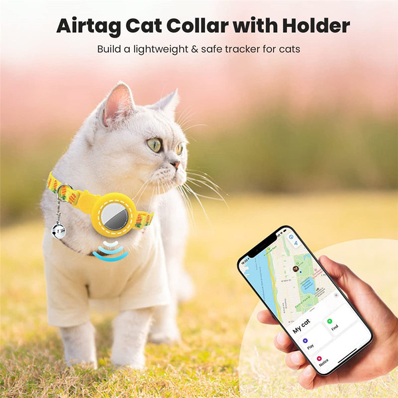 Silicone Case for AirTag Locator Fruit Pattern GPS Tracker Adjustable Pet Collar with Bell