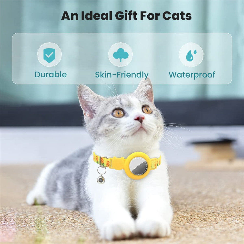 Silicone Case for AirTag Locator Fruit Pattern GPS Tracker Adjustable Pet Collar with Bell