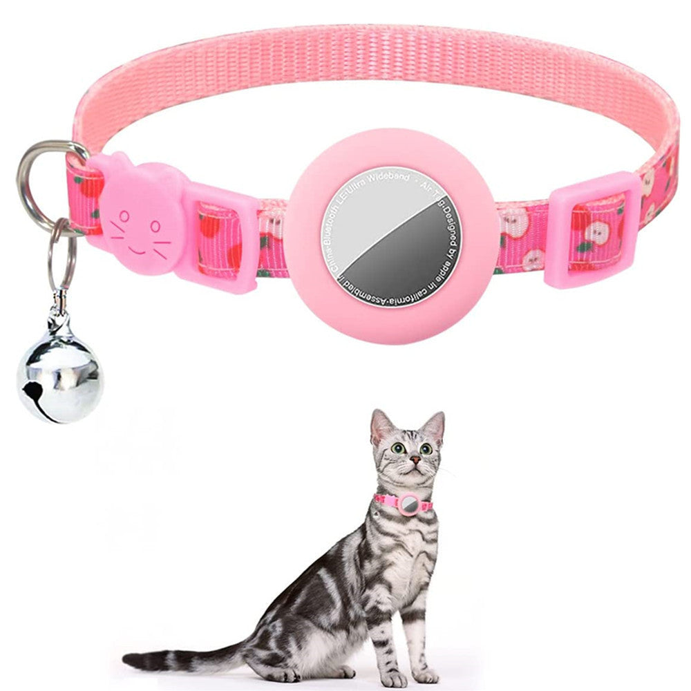 Silicone Case for AirTag Locator Fruit Pattern GPS Tracker Adjustable Pet Collar with Bell