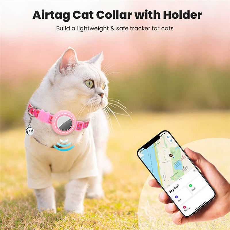 Silicone Case for AirTag Locator Fruit Pattern GPS Tracker Adjustable Pet Collar with Bell