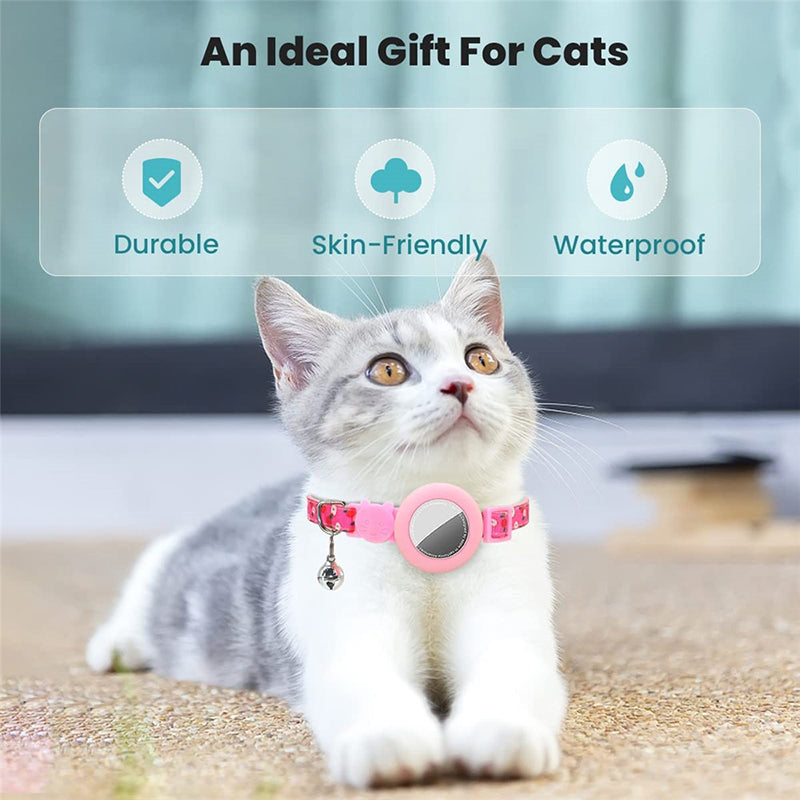 Silicone Case for AirTag Locator Fruit Pattern GPS Tracker Adjustable Pet Collar with Bell
