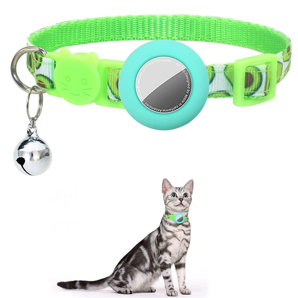 Silicone Case for AirTag Locator Fruit Pattern GPS Tracker Adjustable Pet Collar with Bell