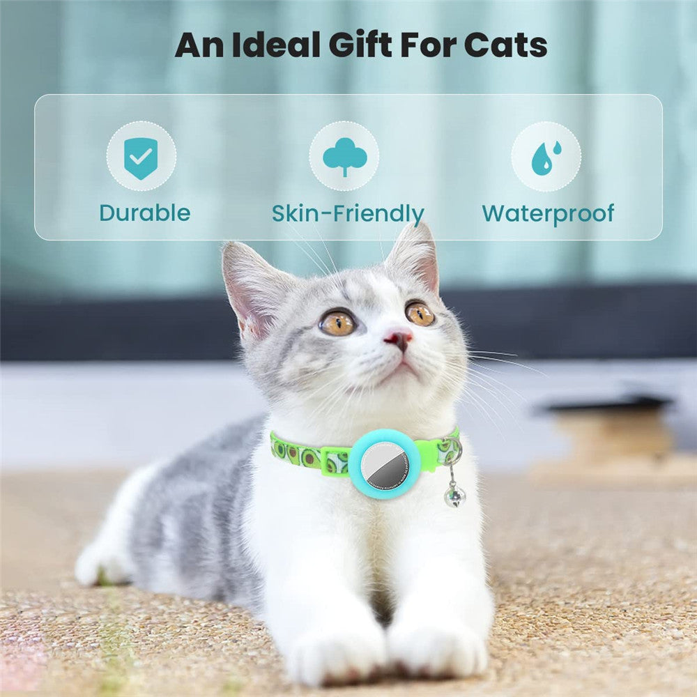 Silicone Case for AirTag Locator Fruit Pattern GPS Tracker Adjustable Pet Collar with Bell