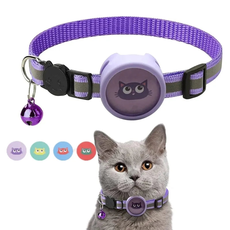 Silicone Case for AirTag Reflective Pet Collar GPS Tracker Cover with Bell Pendant and Sticker