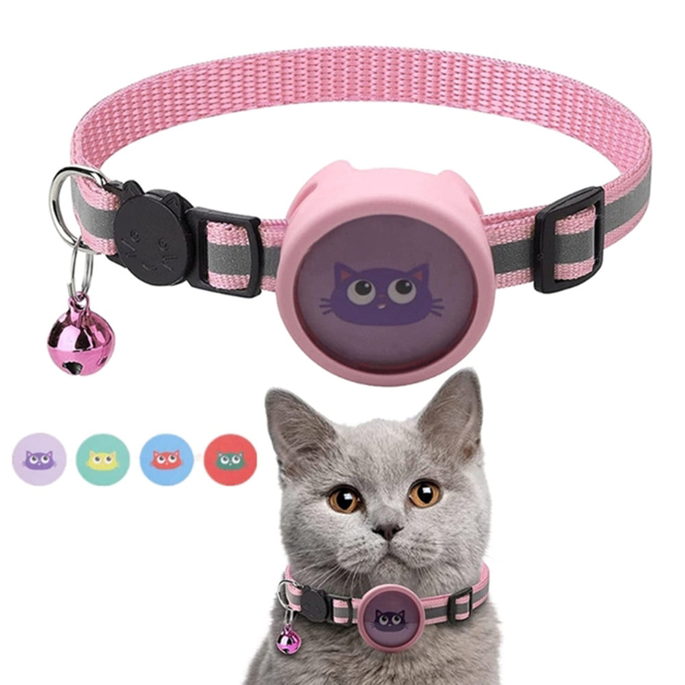 Silicone Case for AirTag Reflective Pet Collar GPS Tracker Cover with Bell Pendant and Sticker