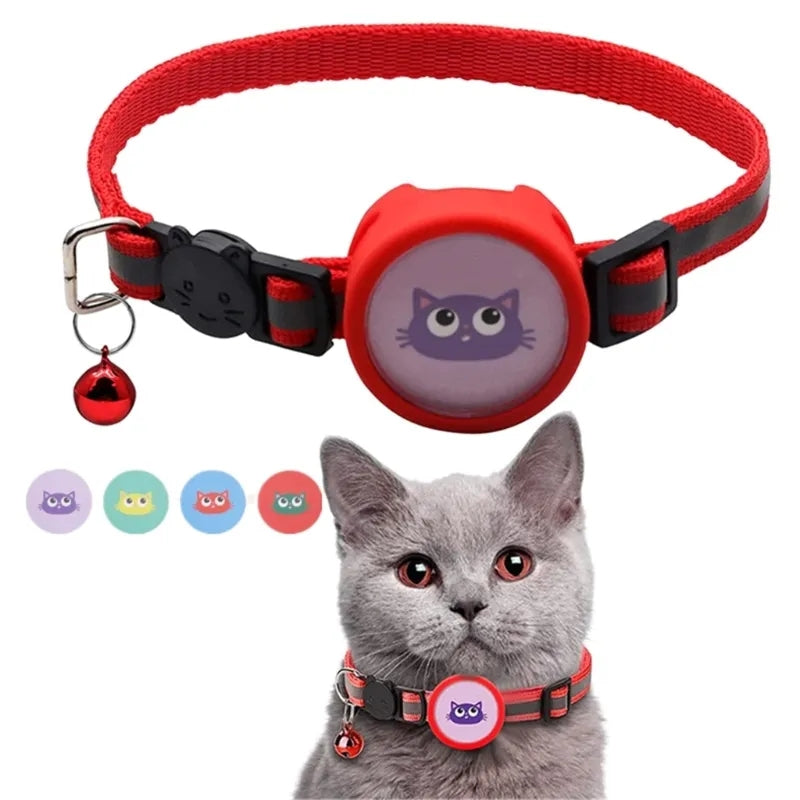 Silicone Case for AirTag Reflective Pet Collar GPS Tracker Cover with Bell Pendant and Sticker